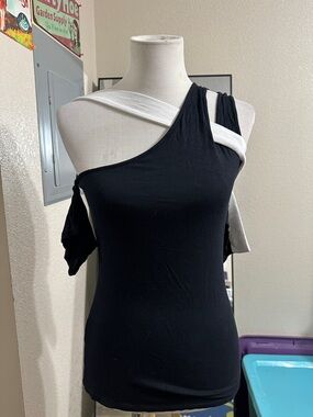 Size Medium VENUS Black One-Shoulder Top with White Strap Worn once